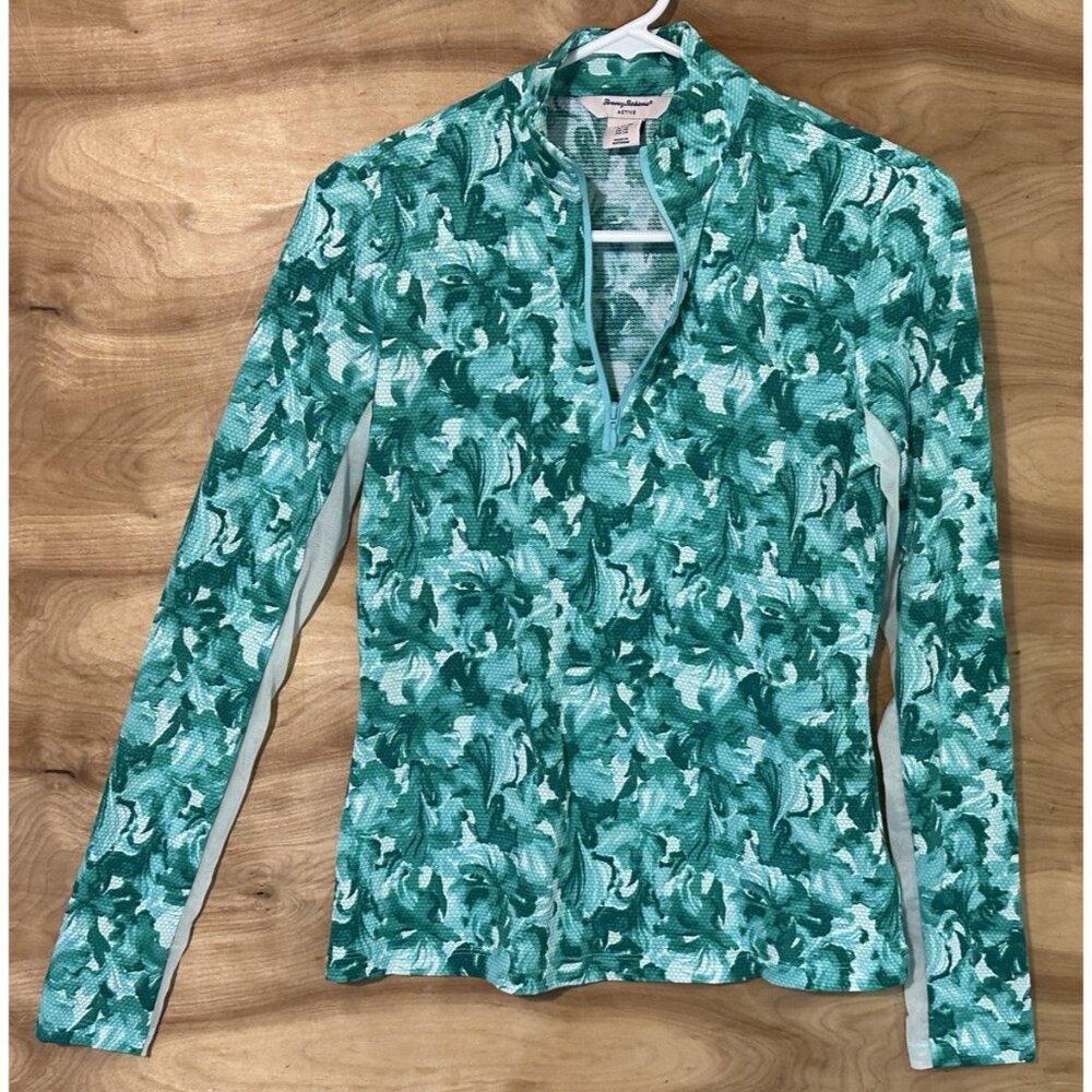 Tommy Bahama Active 1/4 Zip Top Tropical Floral  Pullover Top Sz XS Plant